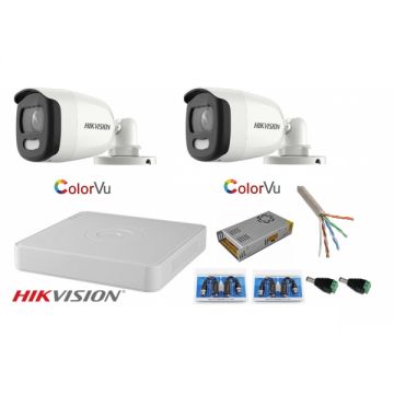 Sistem supraveghere Hikvision 2 camere 2MP Ultra HD Color VU full time ( color noaptea ) DVR 4 canale