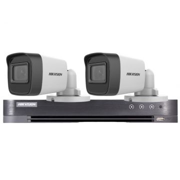 Sistem supraveghere Hikvision 2 camere 5MP, lentila 2.8mm, IR 30m, DVR 4 canale 5MP, AUDIO