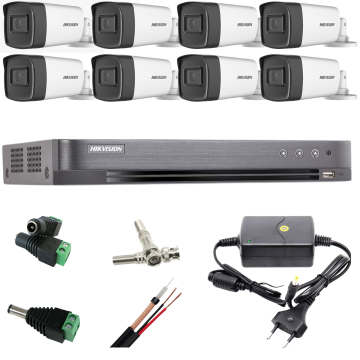 Sistem supraveghere profesional Hikvision 8 camere 5MP Turbo HD IR 80m