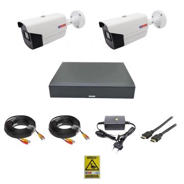 Sistem Supraveghere Video 2 camere profesionale 2 MP 1080P full hd 40m infrarosu oem Hikvision, DVR 4 canale , live internet full accesorii