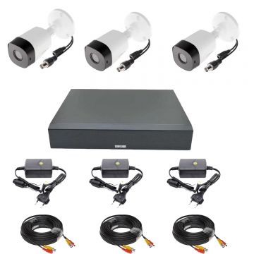 Sistem supraveghere video 3 camere Dahua 2MP full HD IR20m, IP67, DVR 4 canale si accesorii