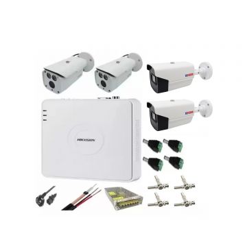 Sistem supraveghere video 4 camere 2MP Rovision 2 cu Infrarosu 80m si 2 cu 40m , DVR Hikvision, accesorii