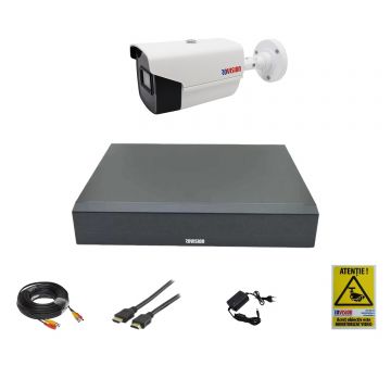 Sistem supraveghere video complet 1 camera exterior full hd cu IR 40 m oem Hikvision, DVR 4 canale, accesorii