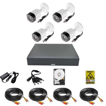 Sistem supraveghere video DAHUA inteligenta artificiala 4 camere, exterior, 2 MP 1080P FULL HD, IR 20m, DVR, HDD 500 GB, toate accesoriile,aplicatie telefon gratuita