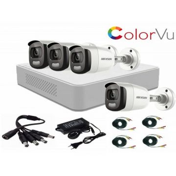 Sistem supraveghere video Hikvision 4 camere 2MP ColorVU FullTime FULL HD , accesorii incluse