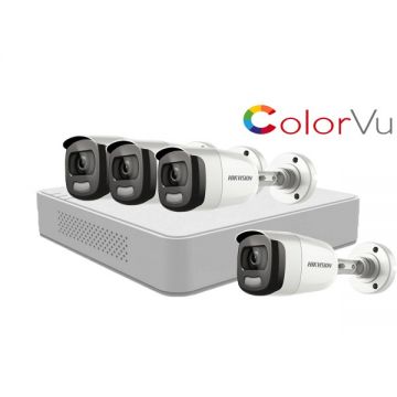 Sistem supraveghere video Hikvision 4 camere 2MP ColorVU FullTime FULL HD