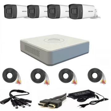 Sistem supraveghere video Hikvision 4 camere 2MP FULLHD 1080p IR 40m + accesorii instalare