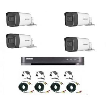 Sistem supraveghere video Hikvision 4 camere 2MP Turbo HD IR 80 M si IR 40 M cu DVR Hikvision 4 canale, full accesorii