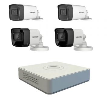 Sistem supraveghere video Hikvision 4 camere de exterior 5MP Turbo HD 2 cu IR80M si 2 cu IR40M DVR 4 canale