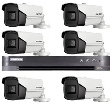 Sistem supraveghere video Hikvision 6 camere 4 in 1, 8MP, 3.6mm, IR 80m, DVR 8 canale 8MP 4K