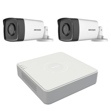 Sistem supraveghere video profesional de exterior 2 camere Hikvision Turbo HD 80m IR si 40m IR, DVR 4 canale