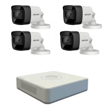 Sistem supraveghere video profesional Hikvision 4 camere de exterior 5MP Turbo HD cu IR 80M DVR 4 canale live internet