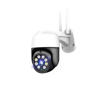 Camera de supraveghere WIFI, TUYA, 4MP, QHD 2K, 4X zoom, rotire, leduri lumina, comunicare bidirectionala, stocare card/cloud, senzor miscare, urmarire automata.