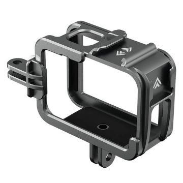 Carcasa de protectie din aluminiu pentru camera video sport Telesin GP-FMS-G11 compatibila cu GoPro Hero 11 / 10 / 9, filet 1/4 inch, 2 suporturi cold shoes, Negru