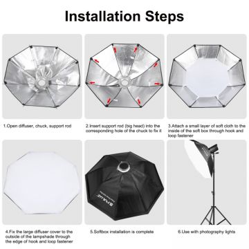 Difuzor foto softbox Puluz PU5125 95cm, Forma Octogon, Negru