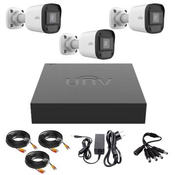 Sistem de supraveghere Uniview, 3 camere de 2 Megapixeli, Infrarosu 20M, DVR Hibrid cu 4 canale 2MP, Cablu, Sursa alimentare Sistem de supraveghere Uniview, 3 camere de 2 Megapixeli, Infrarosu 20M, DVR Hibrid cu 4 canale 2MP, Cablu, Sursa alimentare