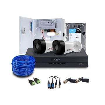 Sistem supraveghere exterior complet Acvil Pro ACV-C2EXT20-5MP-V2, 2 camere, 5 MP, IR 20 m, 2.8 mm, PoS, audio prin coaxial. HDD 1 TB