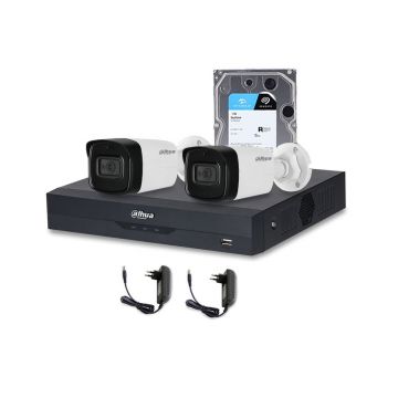 Sistem supraveghere exterior middle Dahua WizSense DH-C2EXT80-2MP-M, 2 camere, 2 MP, IR 80 m, microfon incorporat, POS, IoT, HDD 1TB