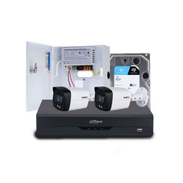 Sistem supraveghere exterior middle Acvil Pro Full Color ACV-M2EXTFC40-5M, 2 camere, 5 MP, lumina alba 40 m, 3.6 mm, POS, audio prin coaxial, microfon, HDD 1TB