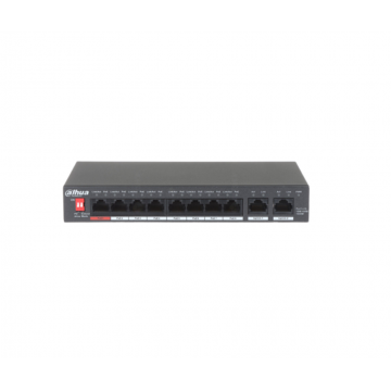 Switch PoE cu 8 porturi, 2 RJ-45 Uplink, All Gigabit, 96W, Dahua PFS3010-8GT-96
