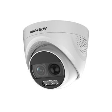 Camera supraveghere Dome cu alarma vizuala Hikvision Turbo HD ColorVu DS-2CE72DFT-PIRXOF, 2 MP, PIR, lumina alba 20 m, 2.8 mm, stroboscop