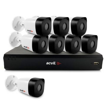 Sistem supraveghere exterior basic Acvil Pro ACV-B8EXT20-5MP-V2, 8 camere, 5 MP, IR 20 m, 2.8 mm, audio prin coaxial