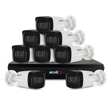 Sistem supraveghere exterior basic Acvil Pro ACV-B8EXT40-5M-V2, 8 camere, 5 MP, IR 40 m, 2.8 mm, audio prin coaxial