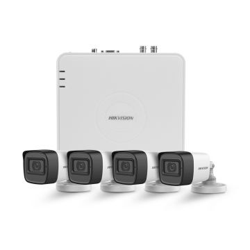 Sistem supraveghere exterior basic Hikvision TurboHD HK-4EXT30M-5MP-A, 4 camere, 5 MP, IR 30 m, 2.8 mm, microfon