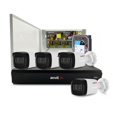 Sistem supraveghere exterior middle Acvil Pro ACV-M4EXT80-5M-A, 4 camere, 5 MP, IR 80 m, 3.6 mm, HDD 1 TB, audio prin coaxial, PoS, microfon