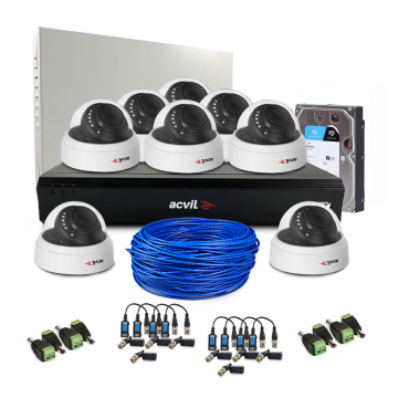Sistem supraveghere interior complet Acvil Pro ACV-C8INT20-2MP, 8 camere, 2 MP, IR 20 m, 3.6 mm, HDD 1 TB, audio prin coaxial