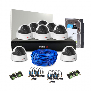 Sistem supraveghere interior complet Acvil Pro ACV-C8INT20-5MP, 8 camere, 5 MP, IR 20 m, 2.8 mm, audio prin coaxial