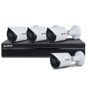 Sistem supraveghere IP exterior basic Acvil ACV-B4EXT30-8M-IP, 4 camere, 8 MP, IR 30m, 2.8mm, slot card