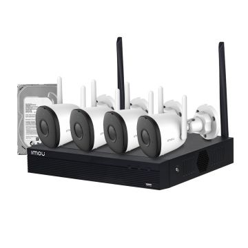 Sistem supraveghere IP WiFi exterior Imou KIT/NVR1104HS-W-S2/4-F22, 4 camere, 2 MP, IR 30 m, microfon, + HDD 1 TB